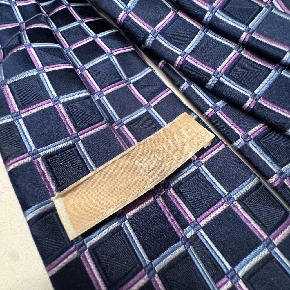 Michael Kors Tie Mens‎ Blue Pink Square Geometric 100% Silk Old Money Preppy